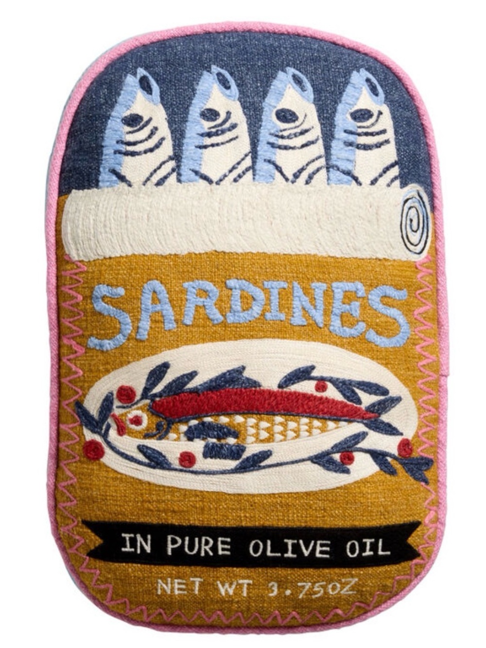 Cost Plus World Market Sardines Tin Accent Pillow - Pink, Blue, Gold, Cream